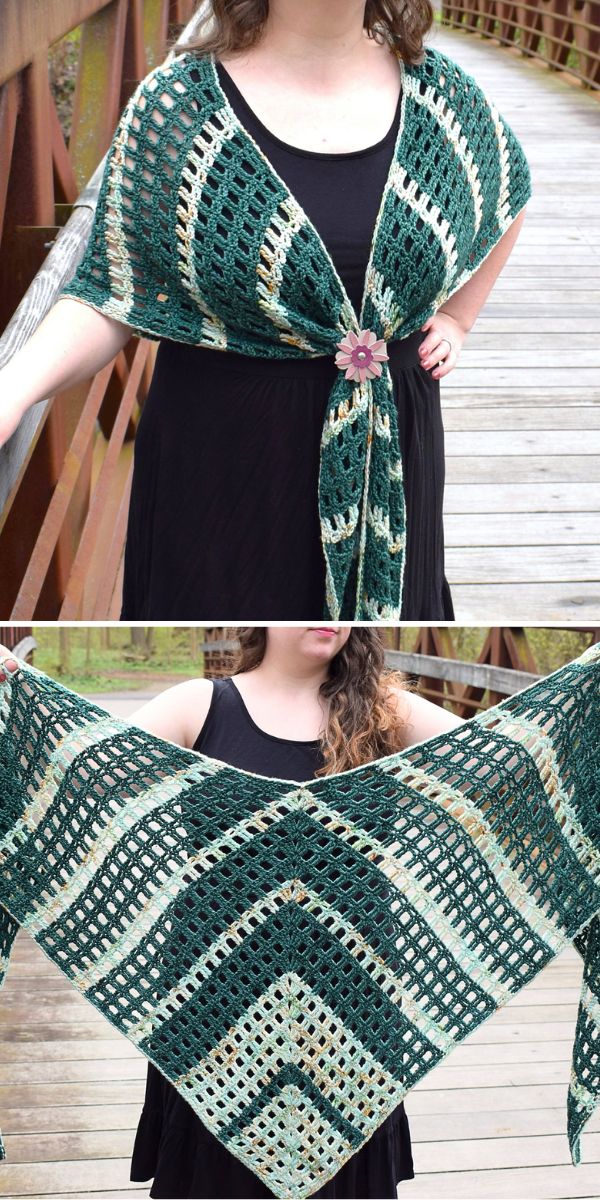 a crochet triangle shawl in green