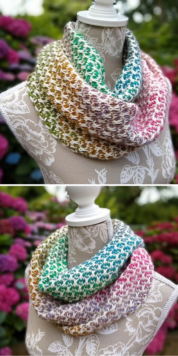 a colorful knitted cowl