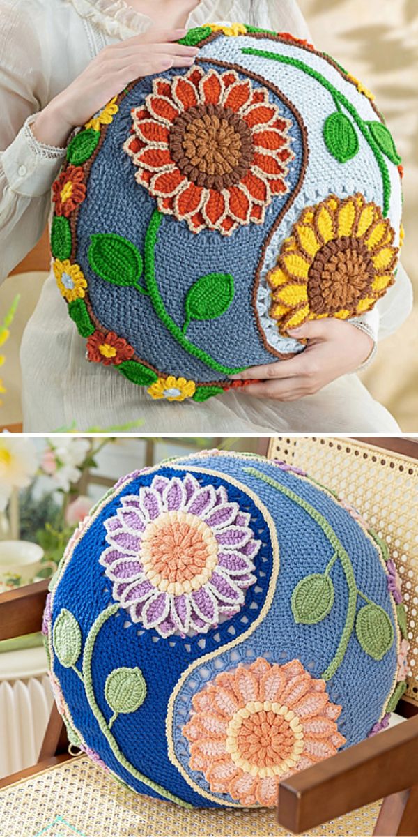 crochet pillows with an intricate flower design