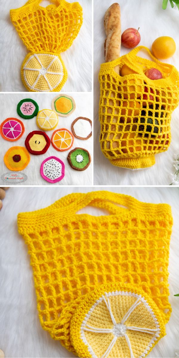 a yellow crochet market bag