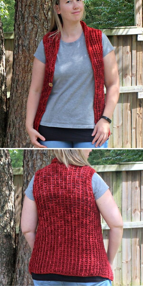 a red crochet vest