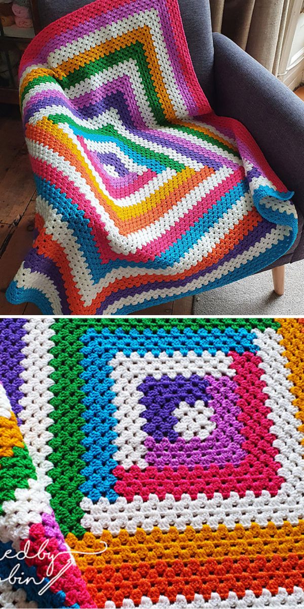 colorful crochet square blanket