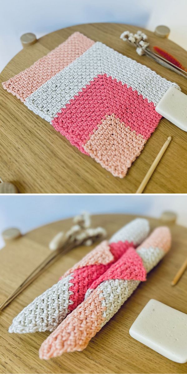 mitred square crochet dishcloths