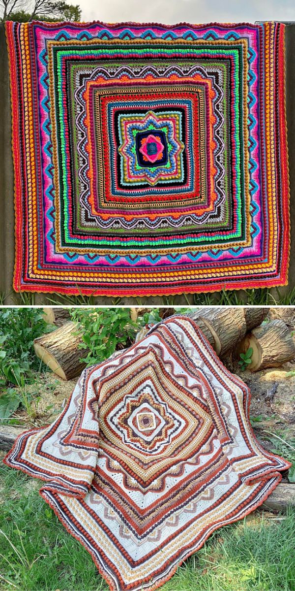 a colorful crochet square blanket