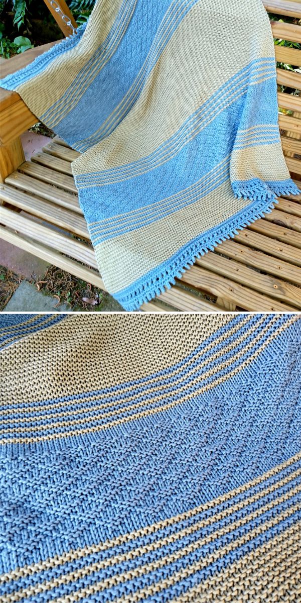 a blue knitted baby blanket