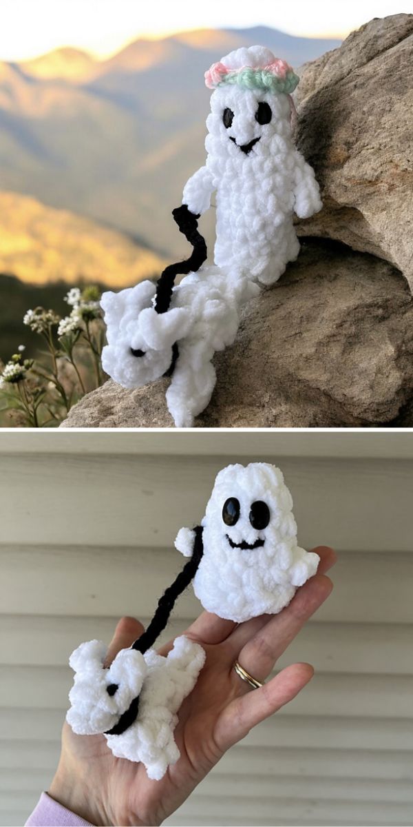 a crochet ghost amigurumi