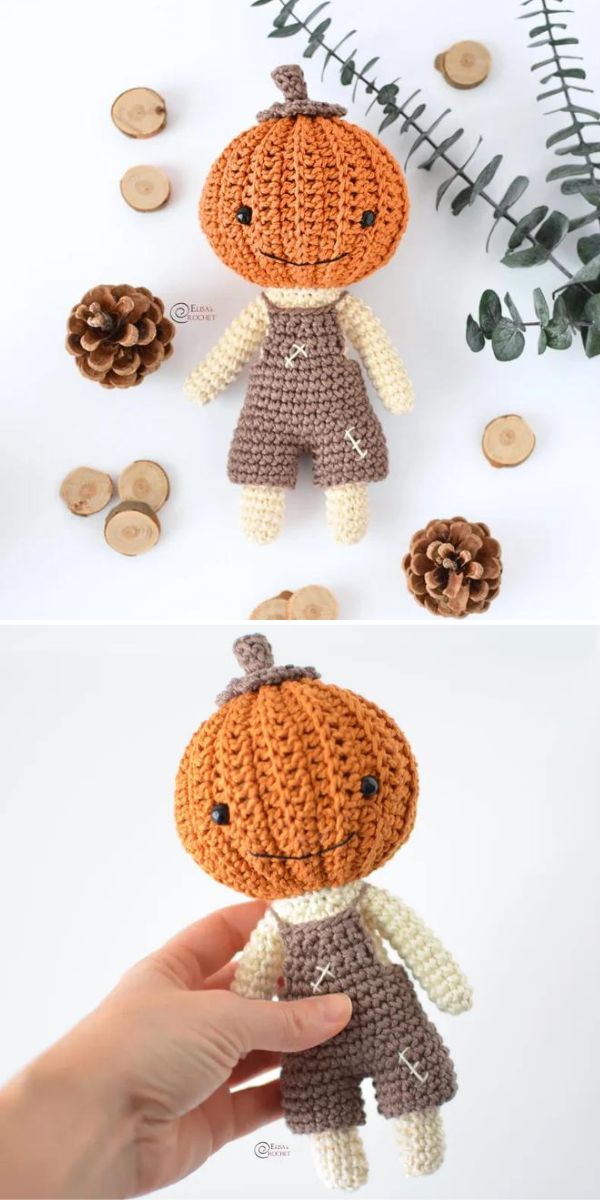 a crochet pumpkin man amigurumi for halloween