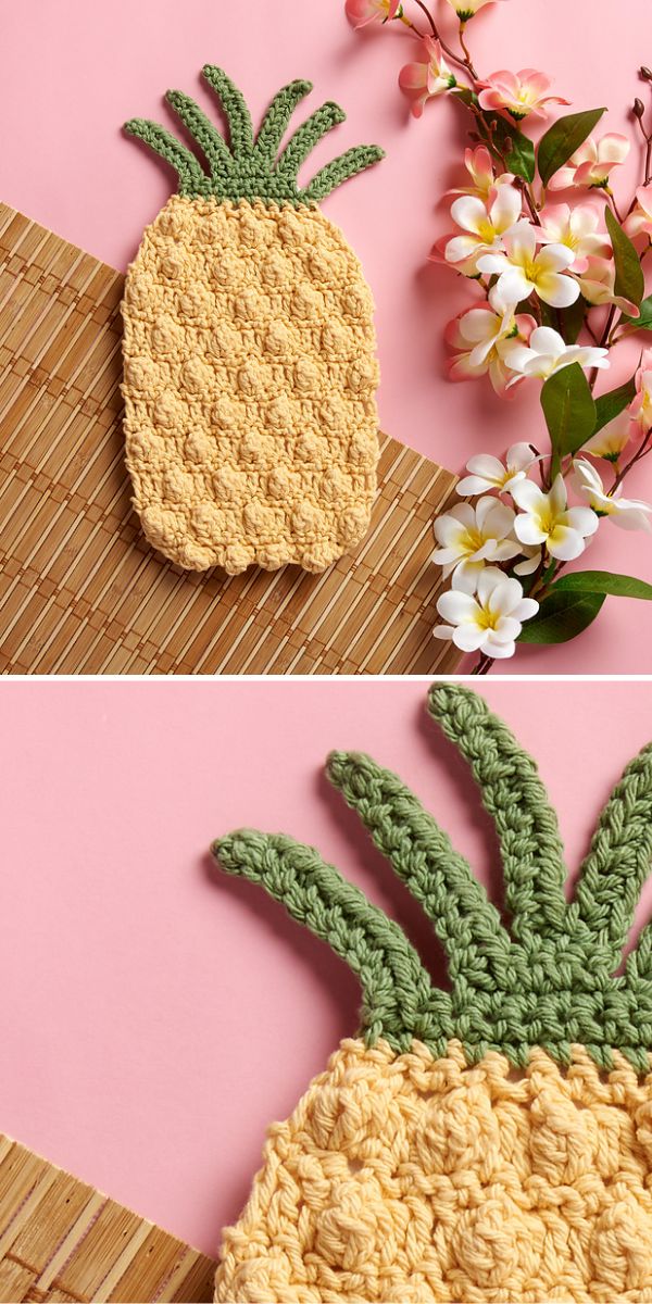 a crochet dishcloth shaped like a pineapple