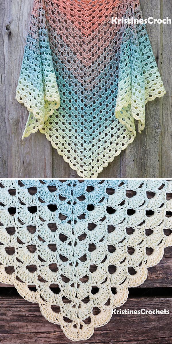 a crochet lace shawl in pastel colors