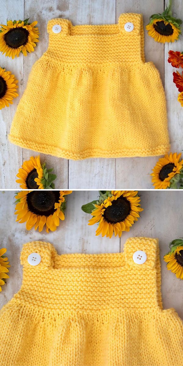 a yellow knitted baby dress