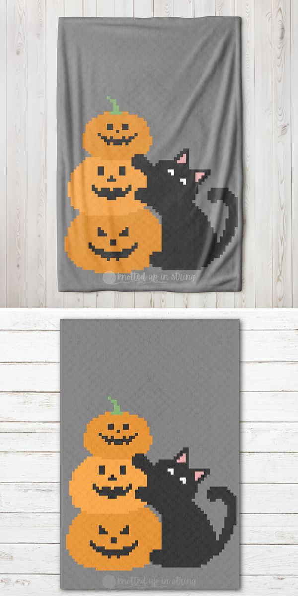 a crochet corner to corner blanket with a halloween design