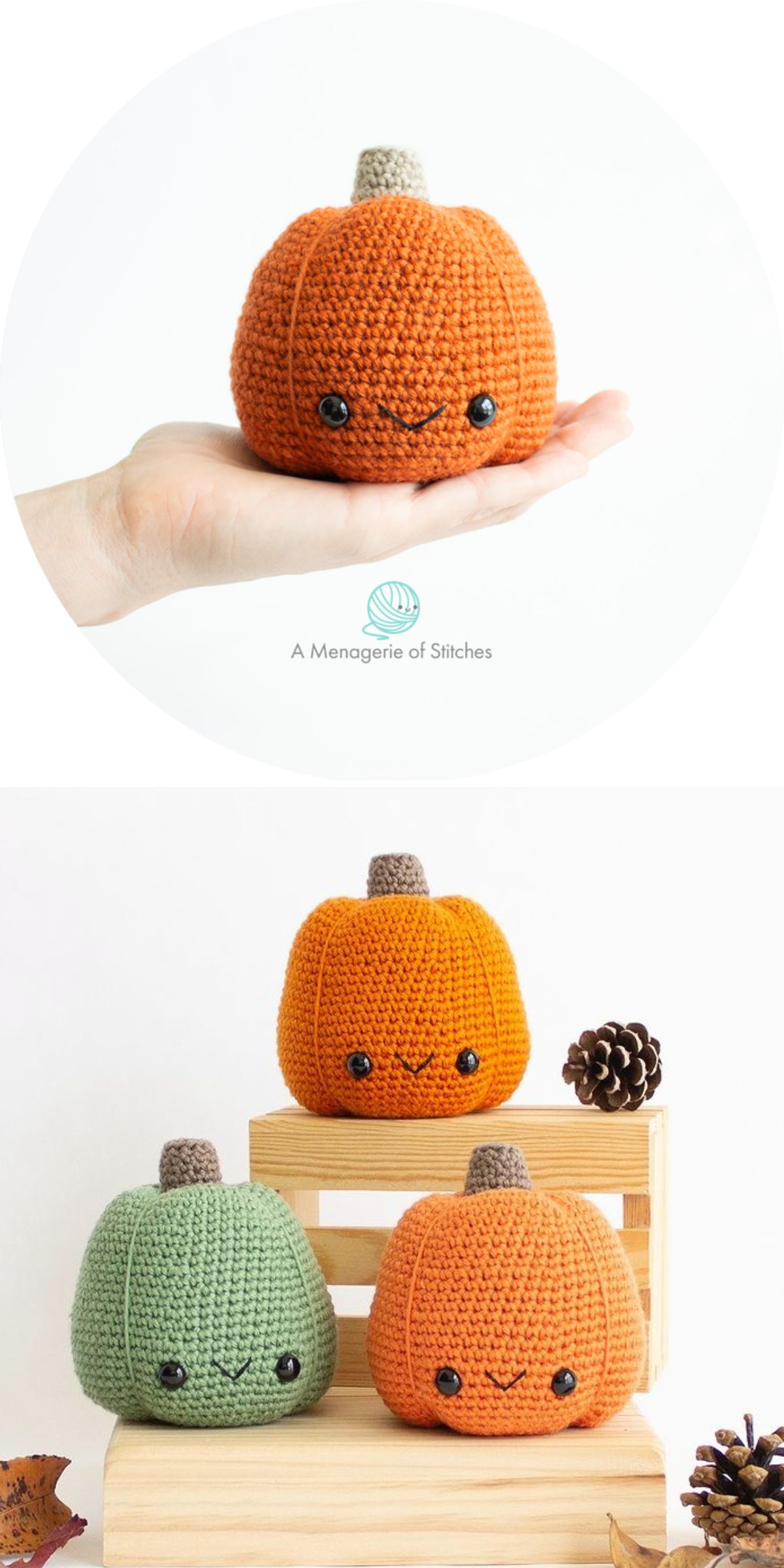 Smiling crochet pumpkins