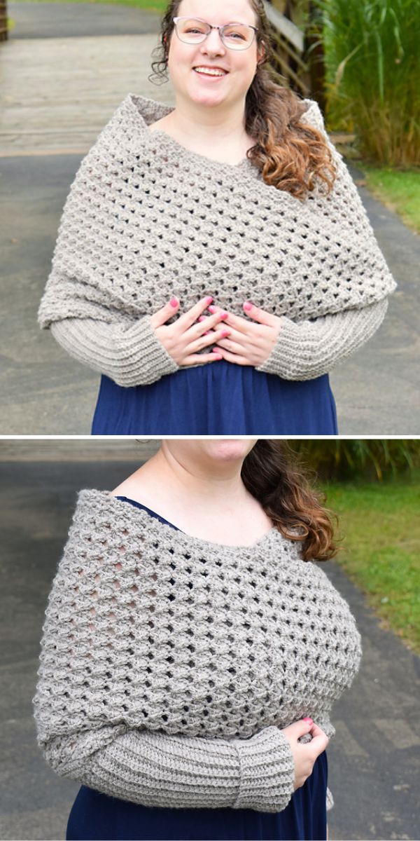 a crochet sweater scarf in a light color