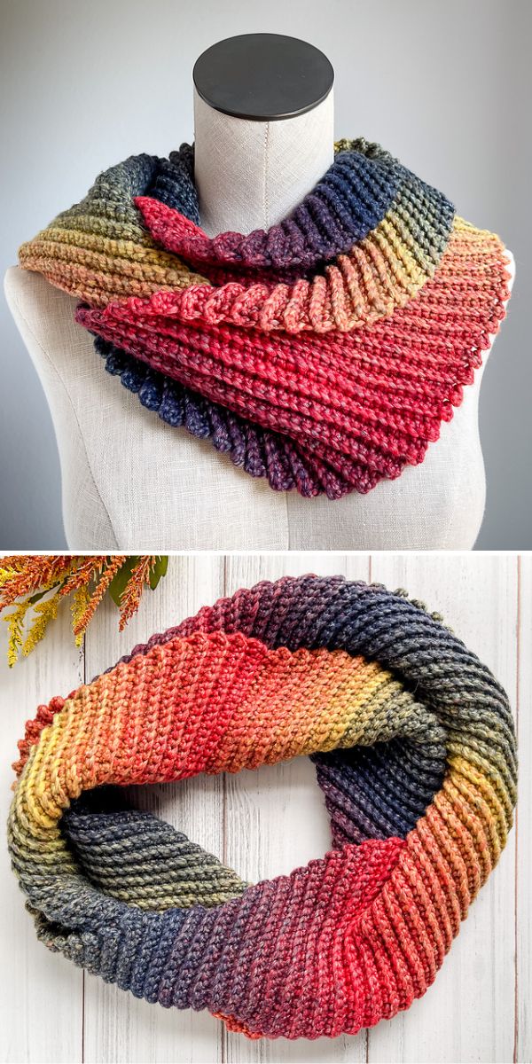 a colorful crochet infinity scarf