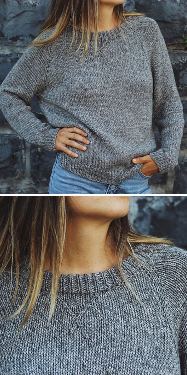 a simple knitted sweater in grey