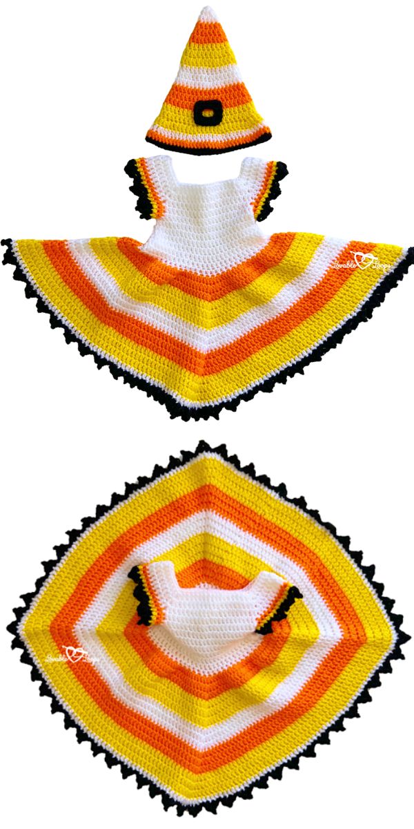 a crochet witch baby costume