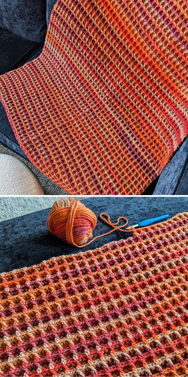 a crochet waffle stitch blanket