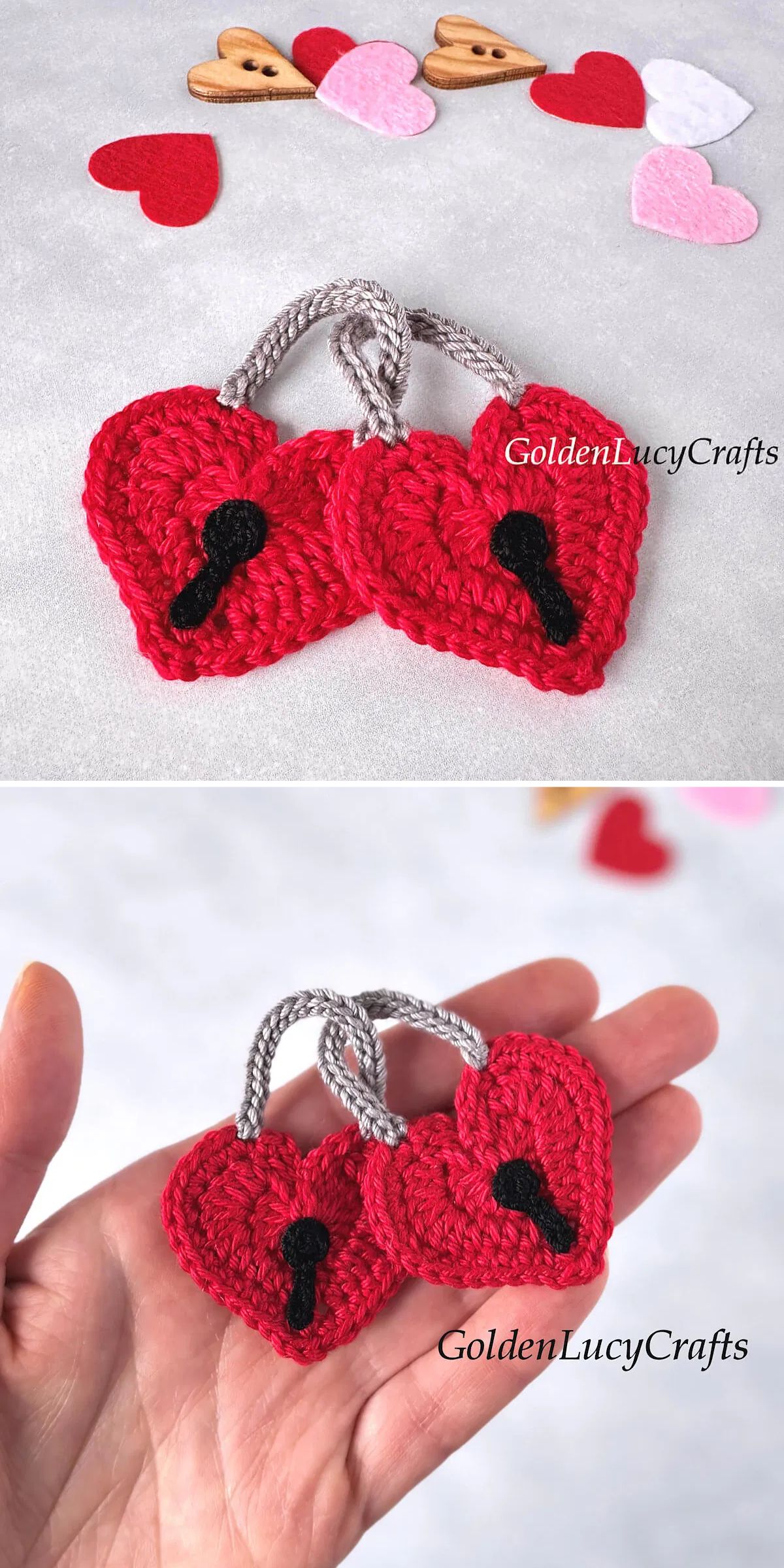 two heart-shaped crochet locks