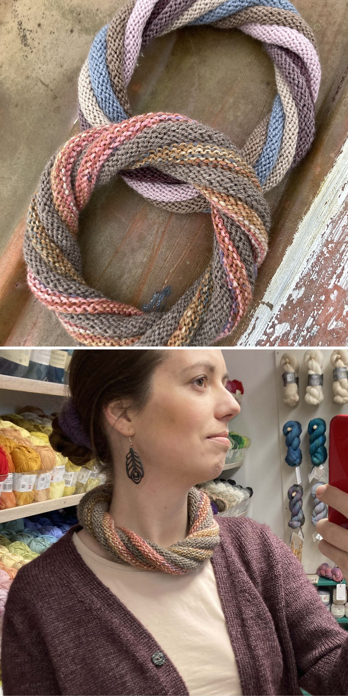 two colorful knitted scarves