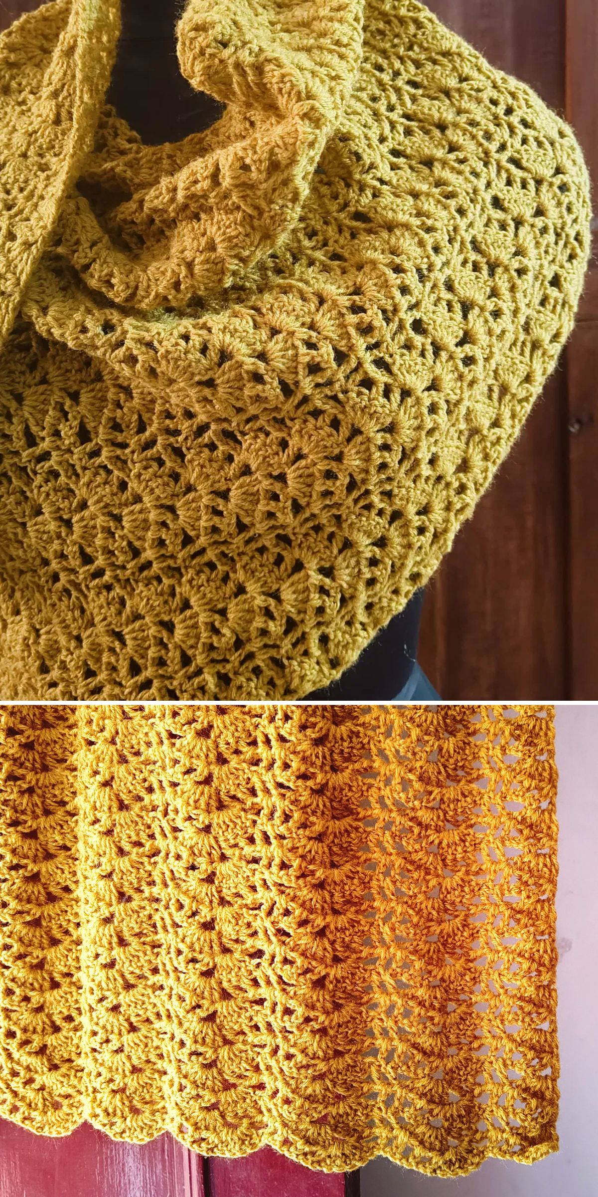 a yellow crochet lace shawl
