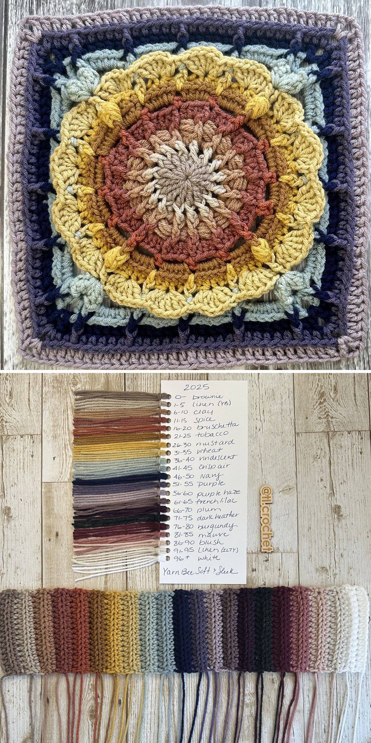 a crochet afghan square with an intricate floral motif