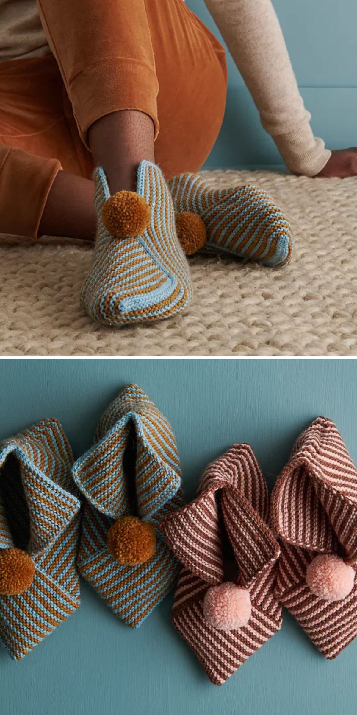 elegant knitted slippers with pom poms