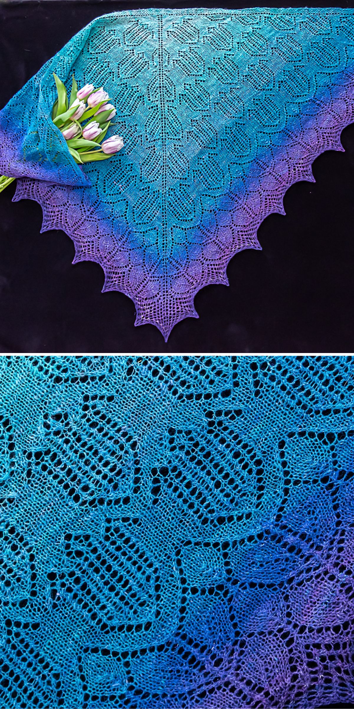 a blue lace knitted shawl