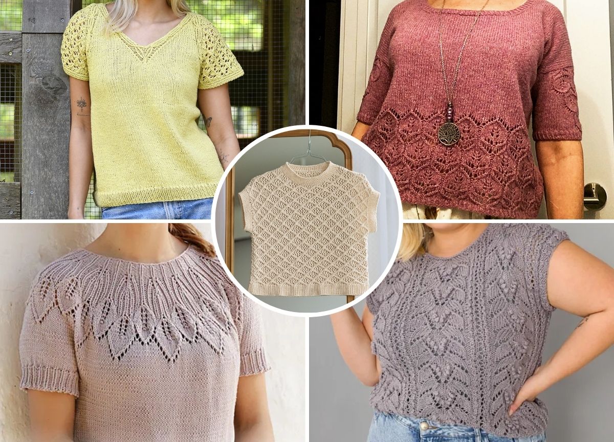 a set of knit tops with lace textures