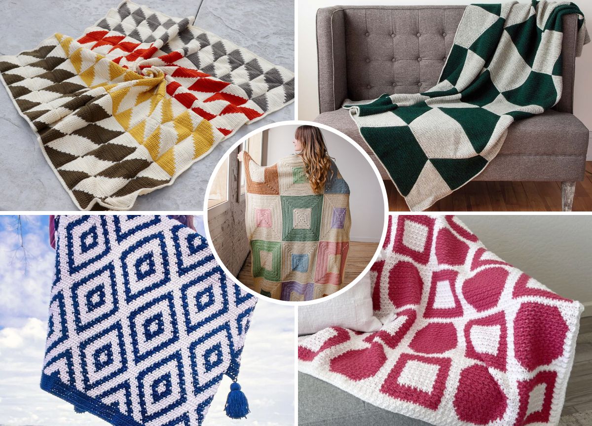 colorful crochet blankets with geometric designs