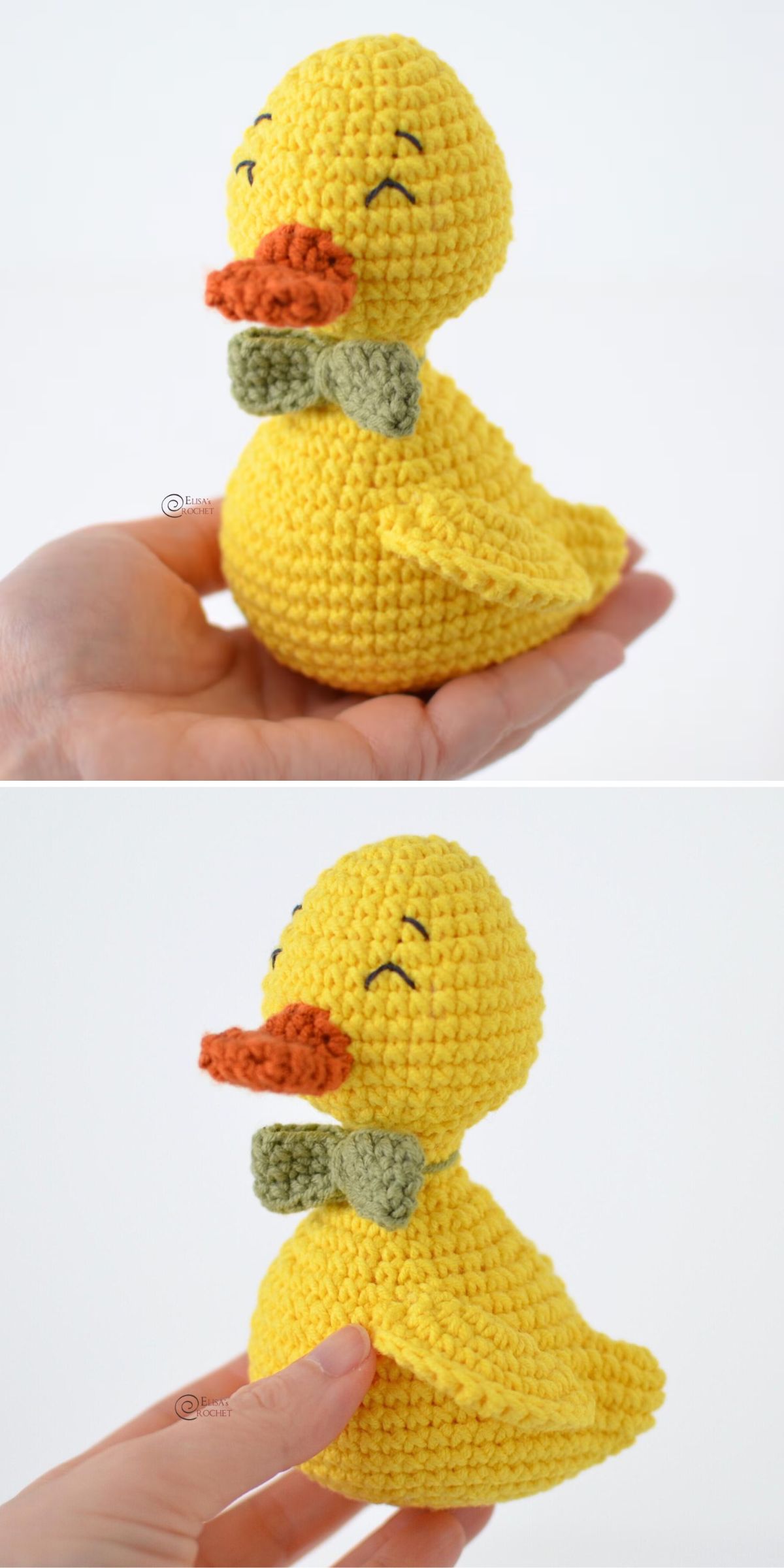 a large yellow crocheted duck