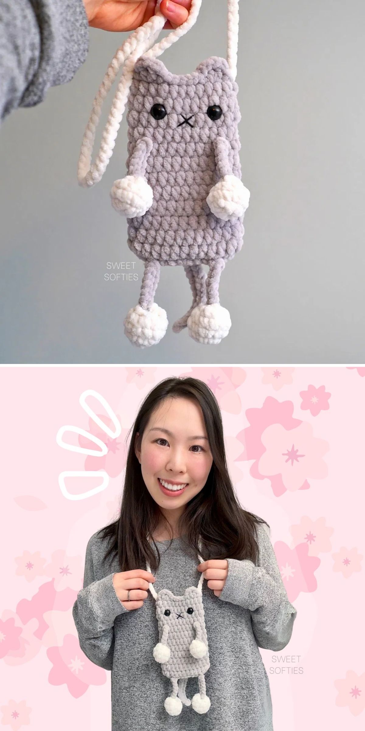 a cute cat-shaped crochet pouch