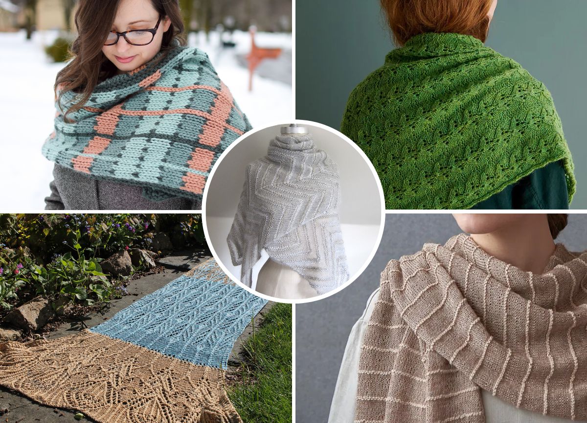 knit rectangle wraps in different colors and designs