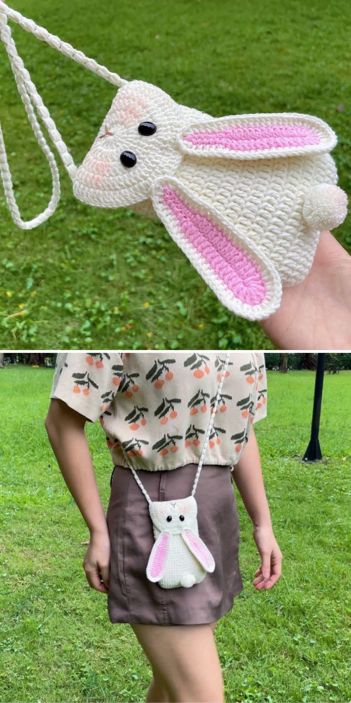 a small crochet bag shaped like a bunny