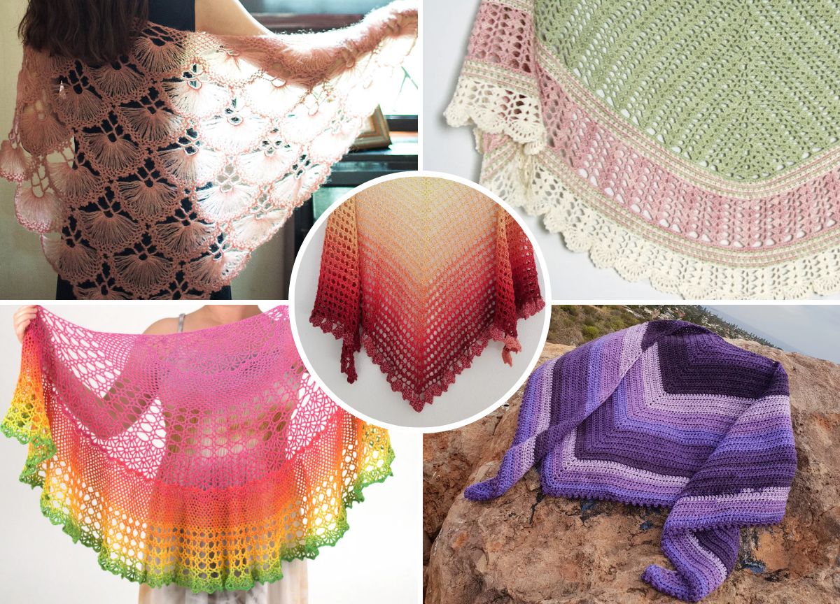 a set of light colorful crochet shawl for spring