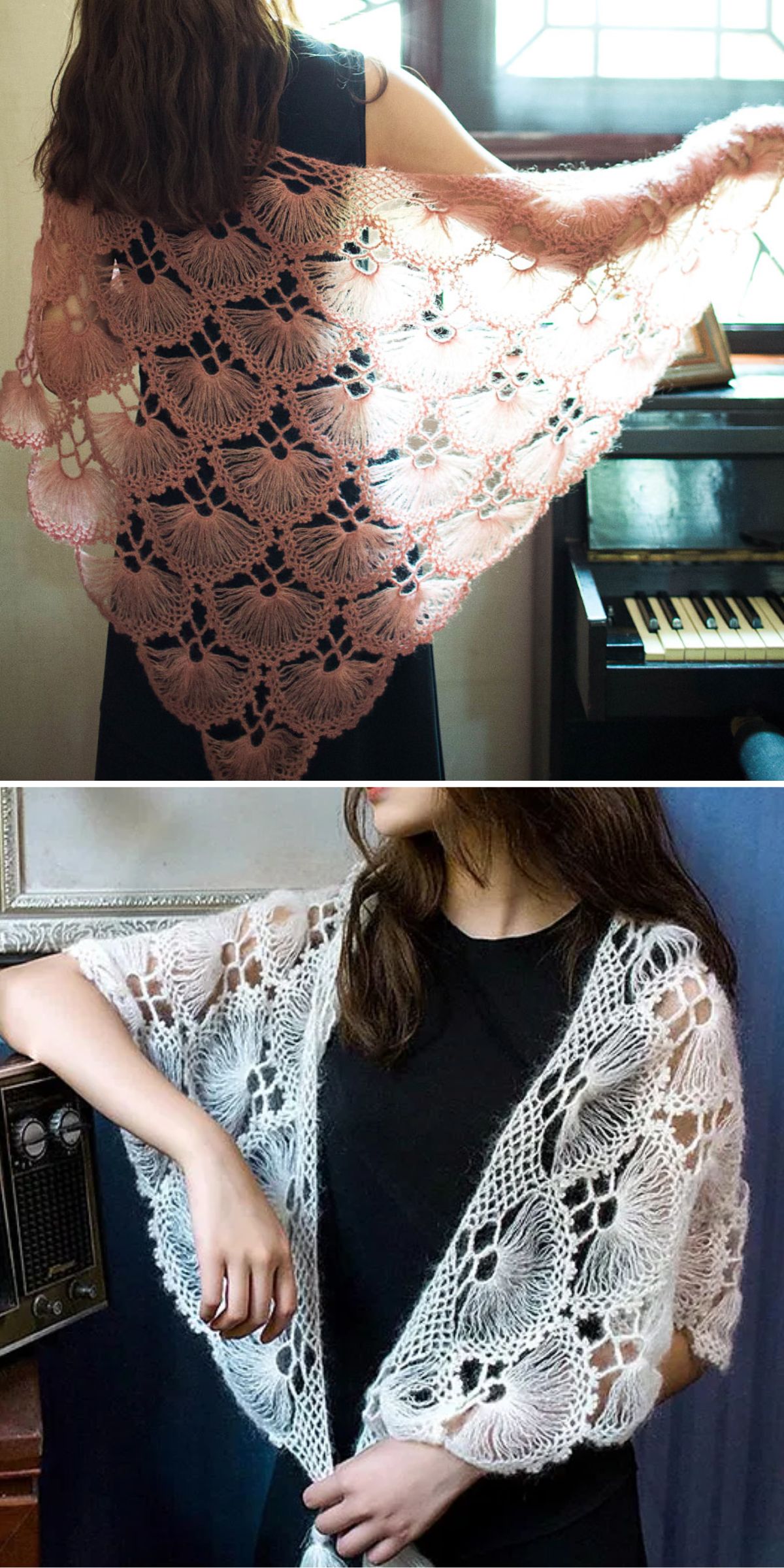 a light spring shawl with unique fan-like openwork motis