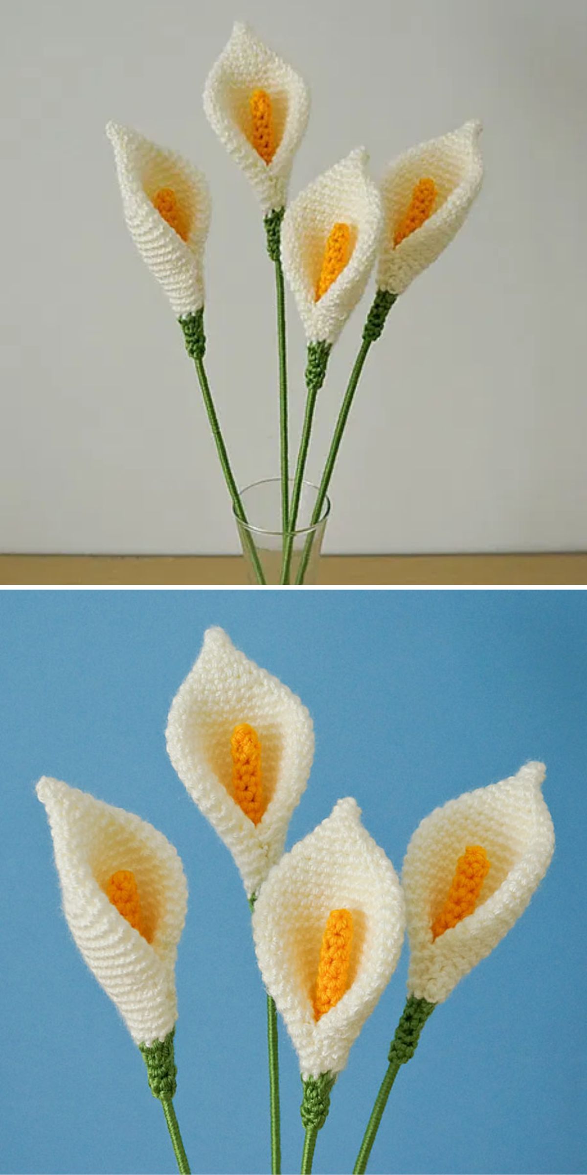 a set of crocheted lily flowers
