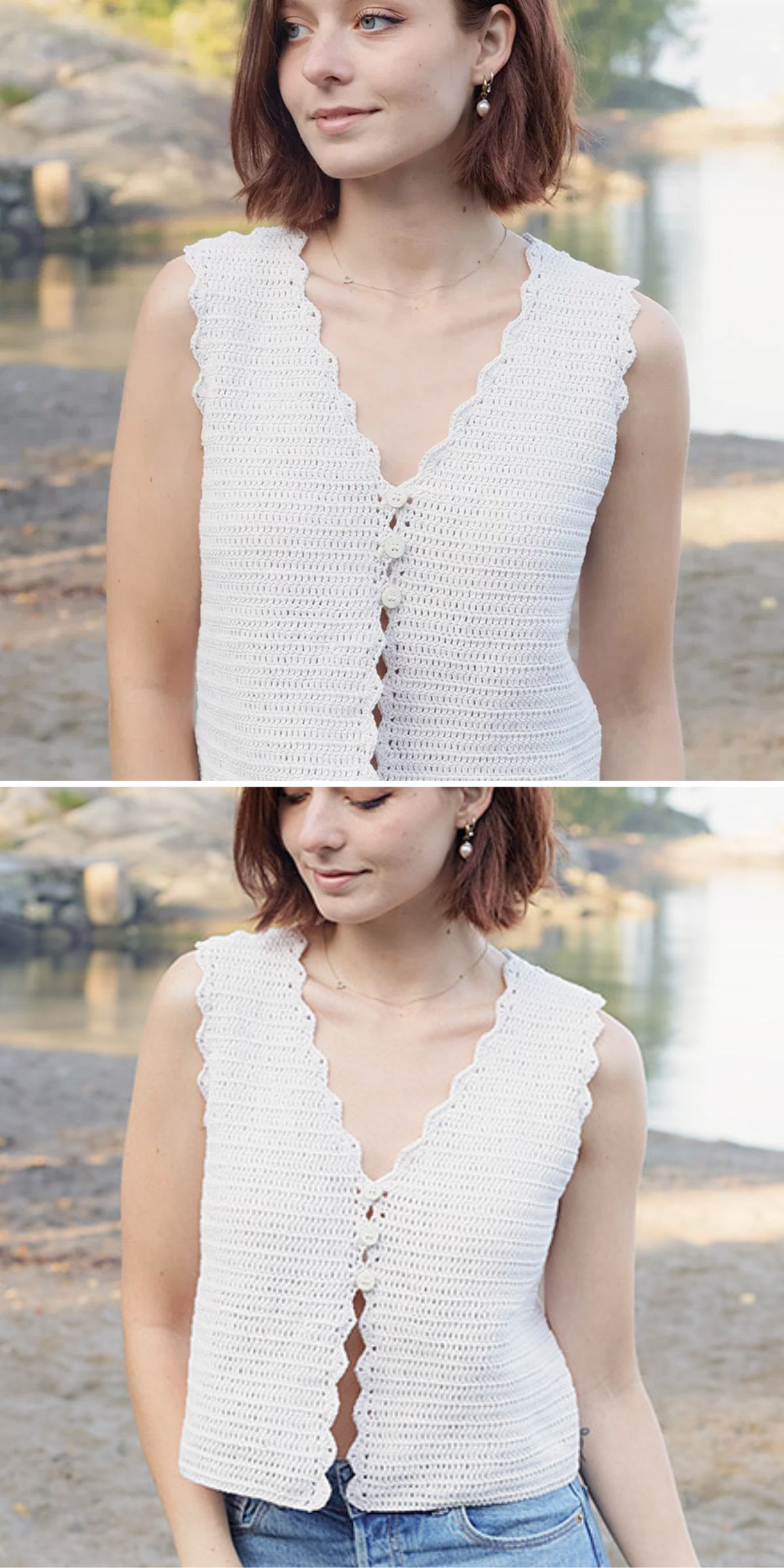 a white buttoned vest for summer