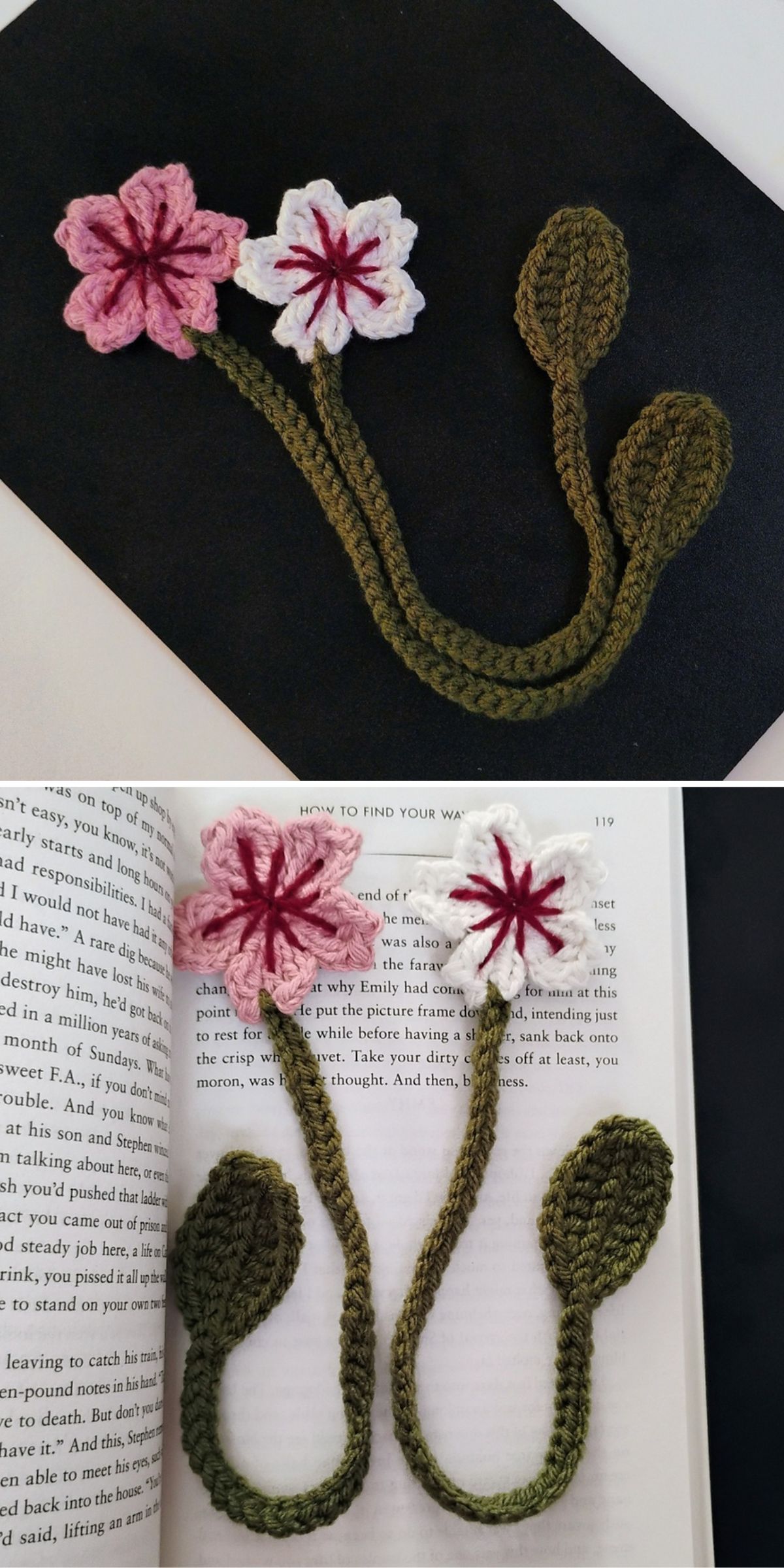 two beautiful bookmarks with a flower tip in pink