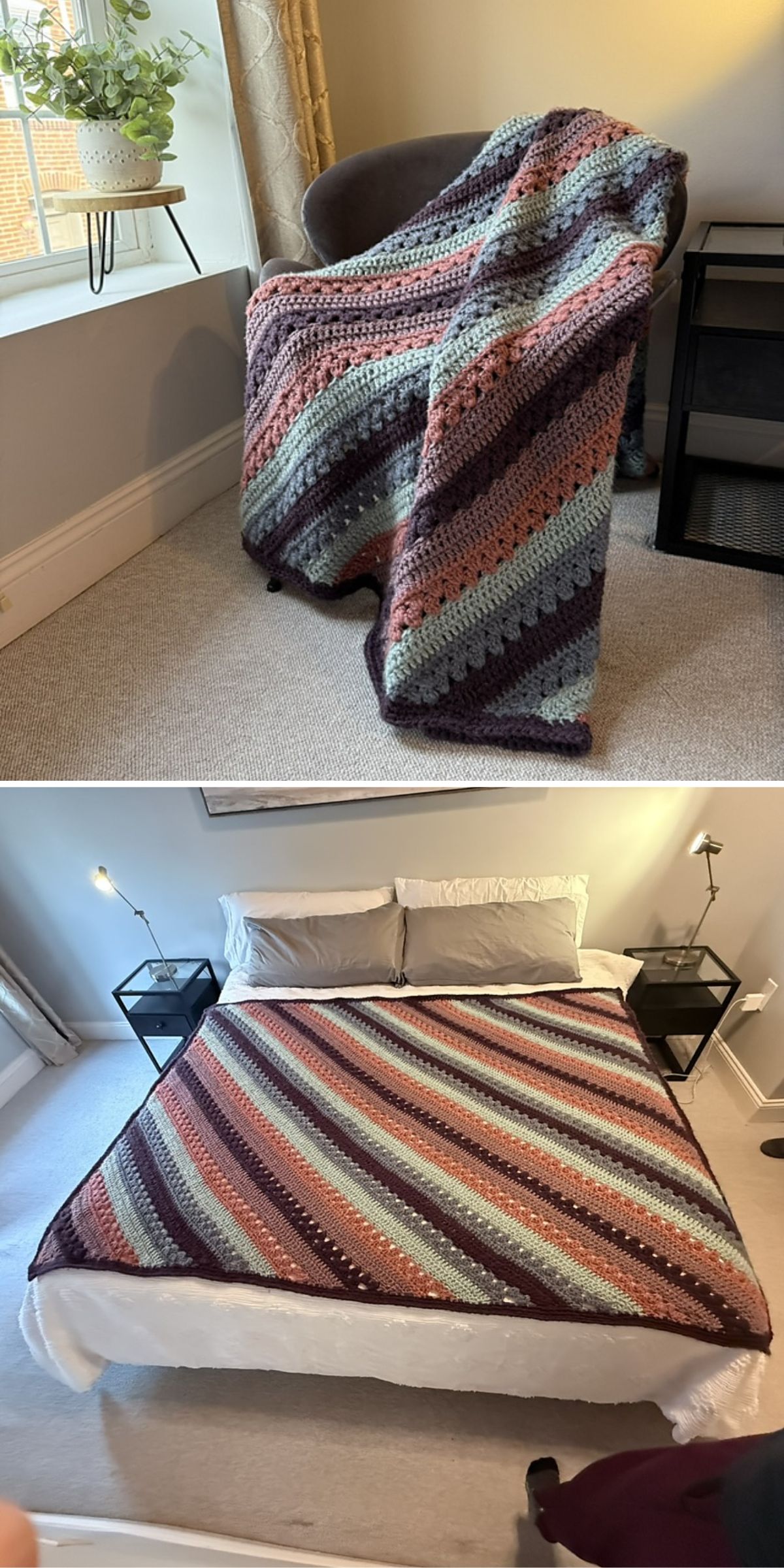 a crochet chunky striped blanket