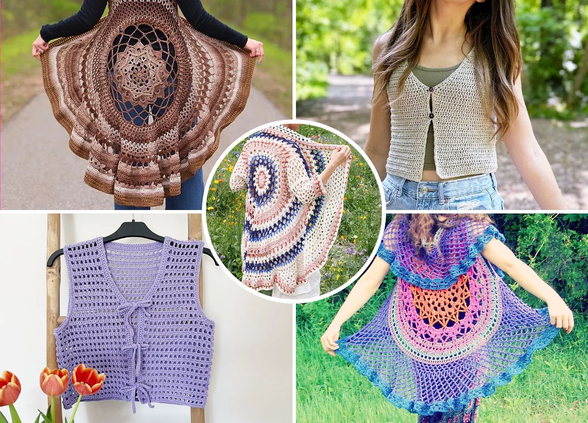 a set of crochet lacy summer vests