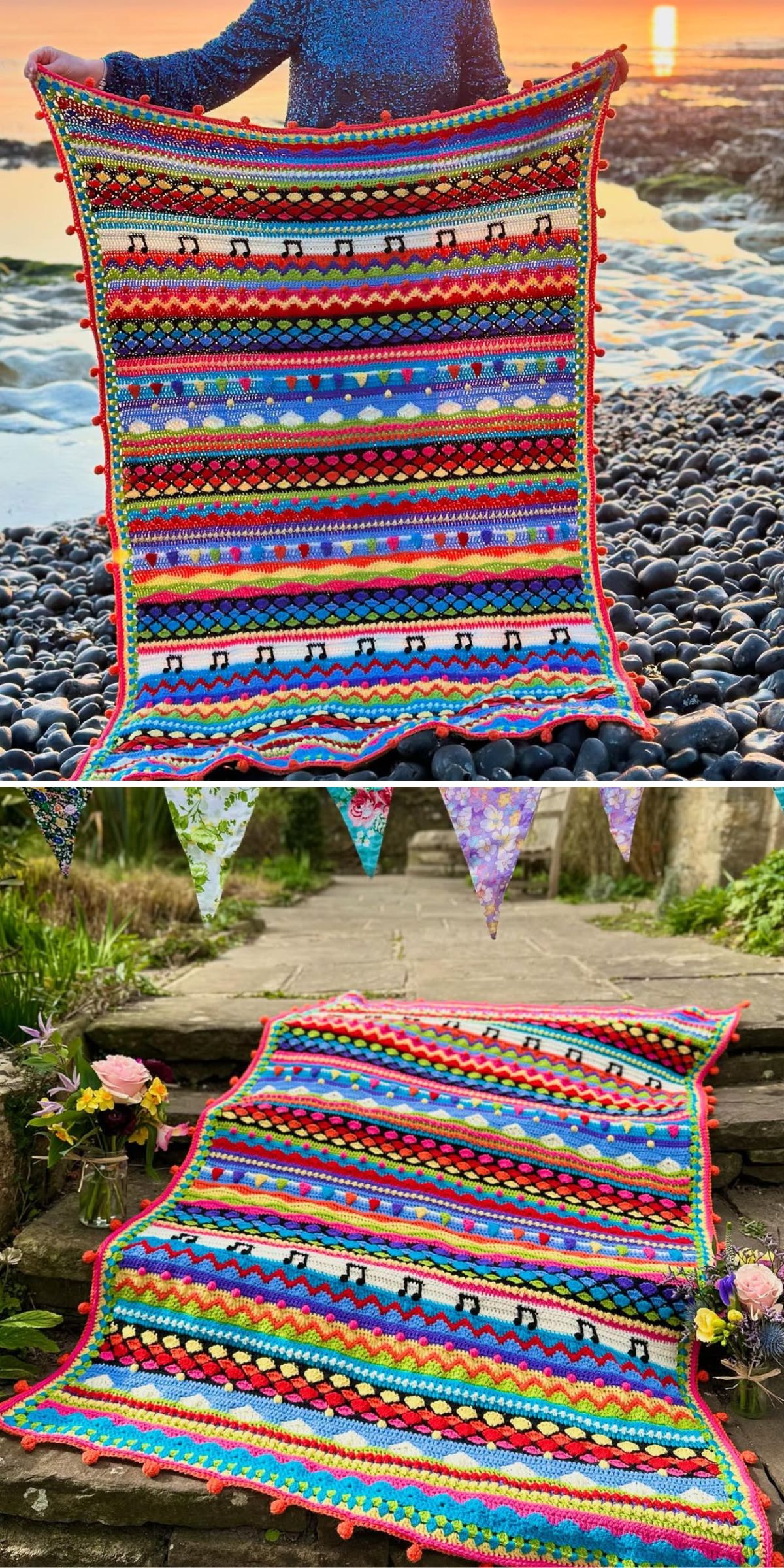 a beautifully textured striped crochet along blanket