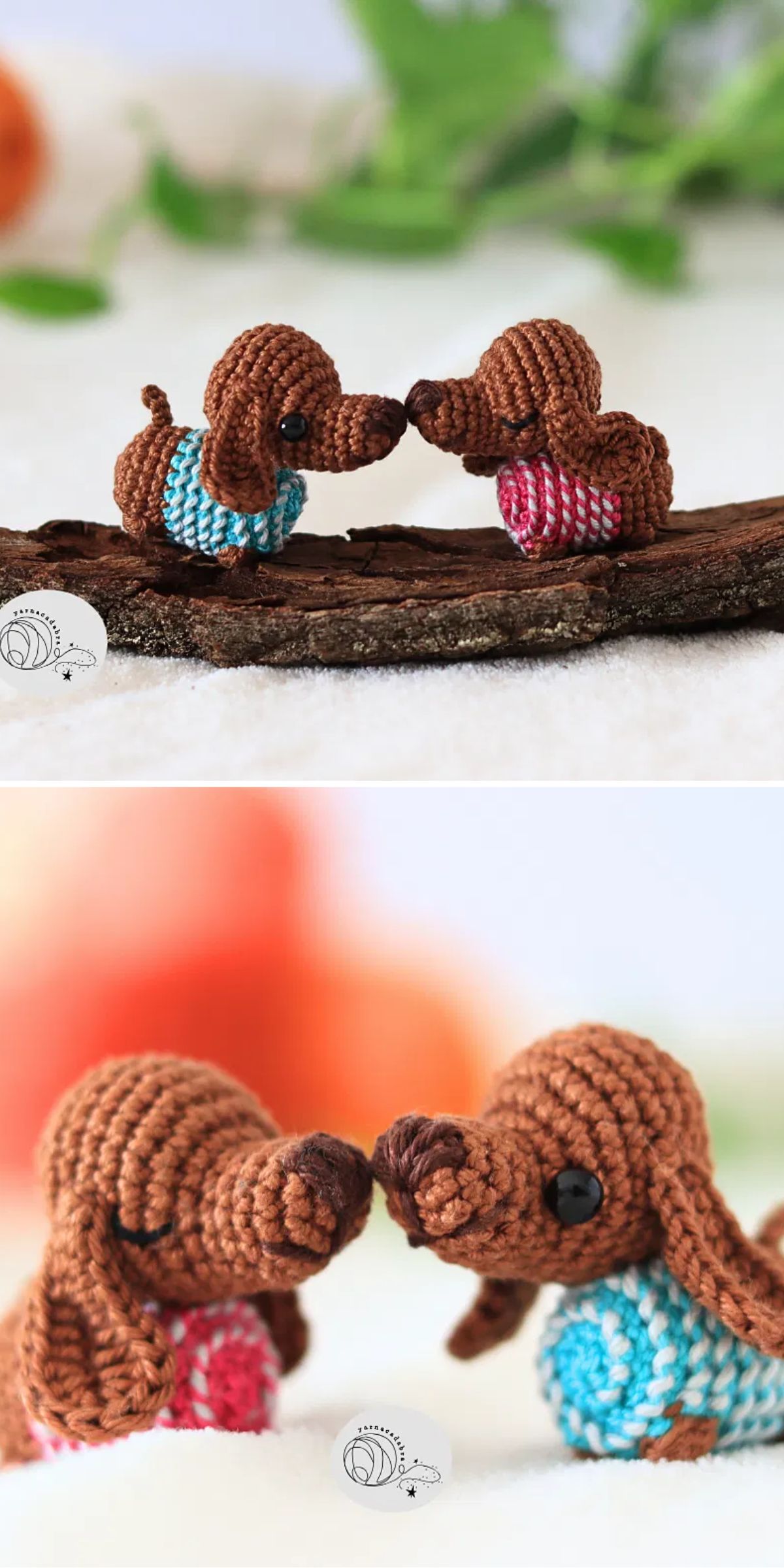 two little crochet dachshund amigurumi