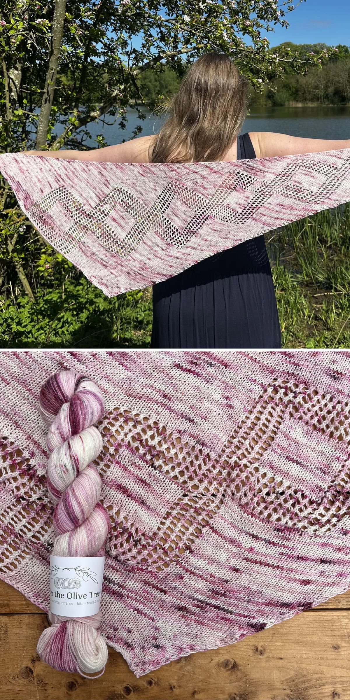 a knit shawl with an assymetrical shape and ombre colorway