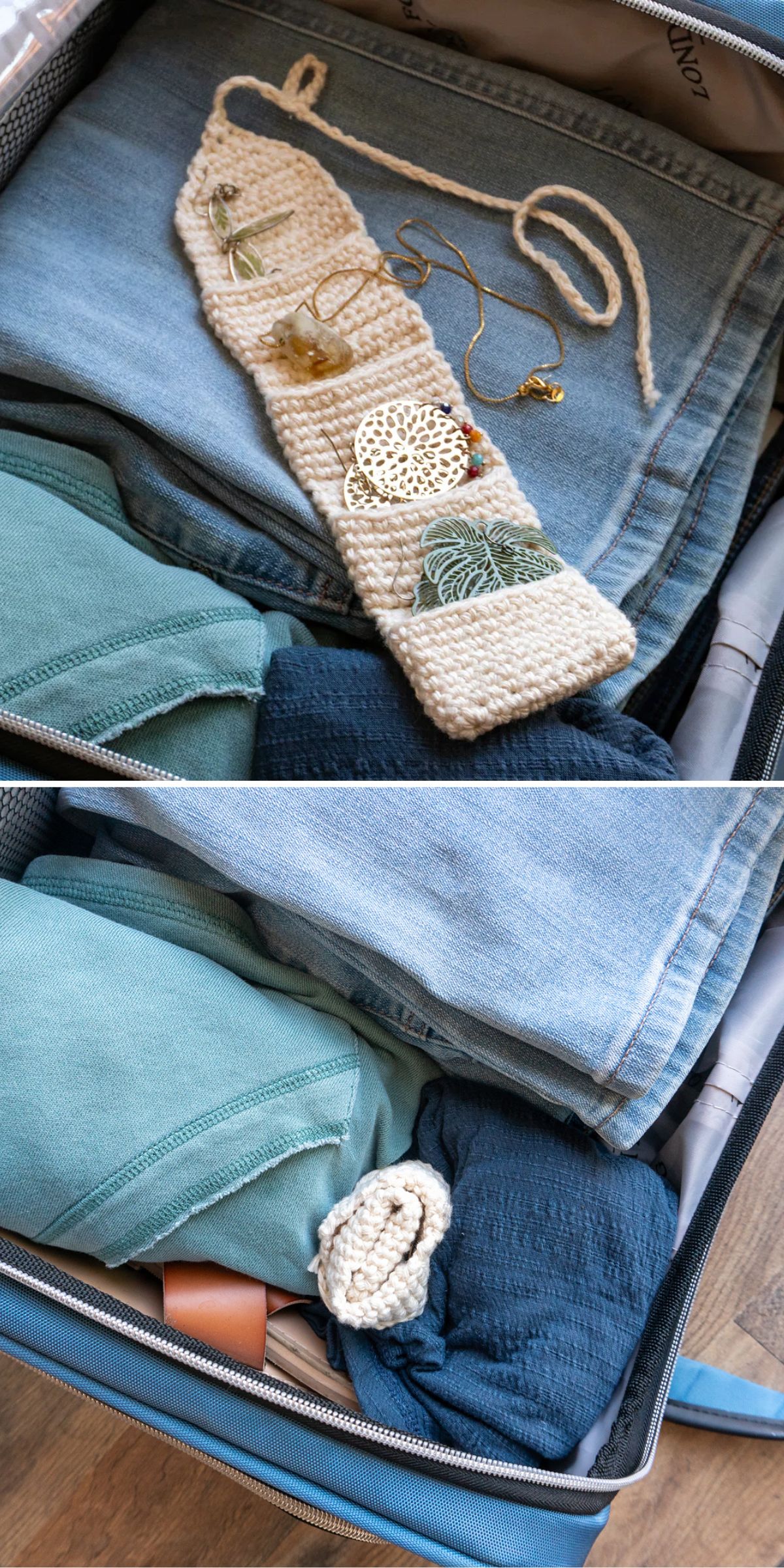 a crochet jewelry saver perfect for travel