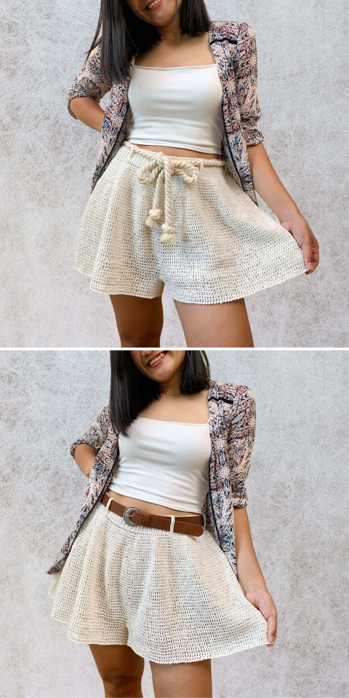 a stylish crochet shorts with a wide leg design