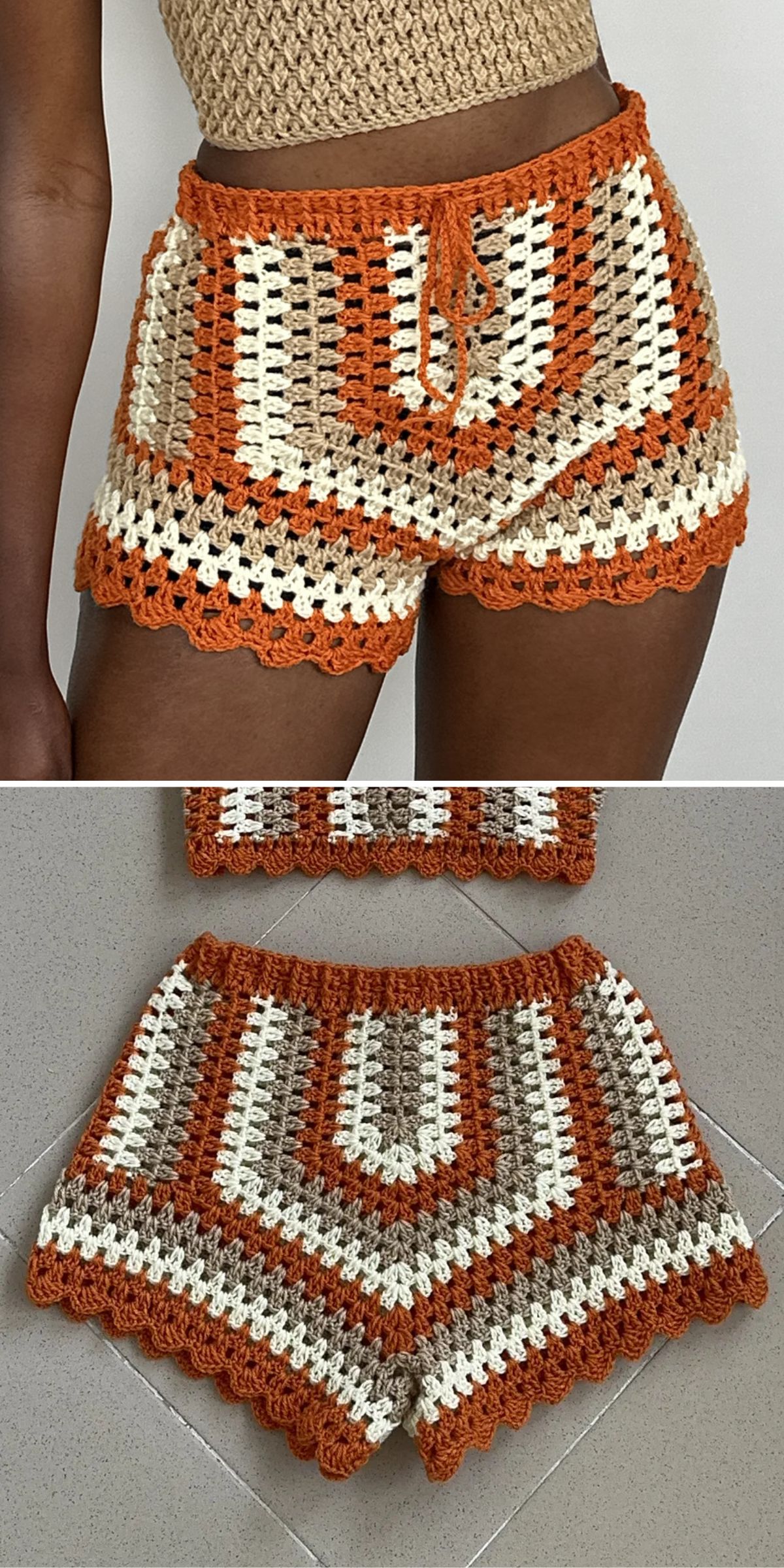 a crochet granny stripes shorts for summer