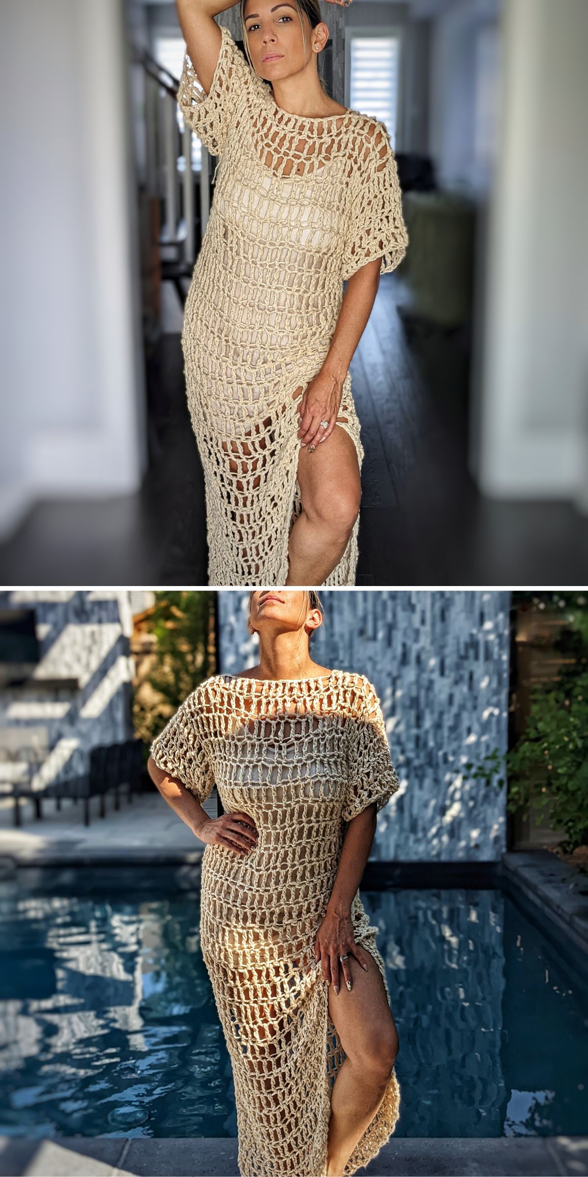 a long mesh-like crochet summer dress