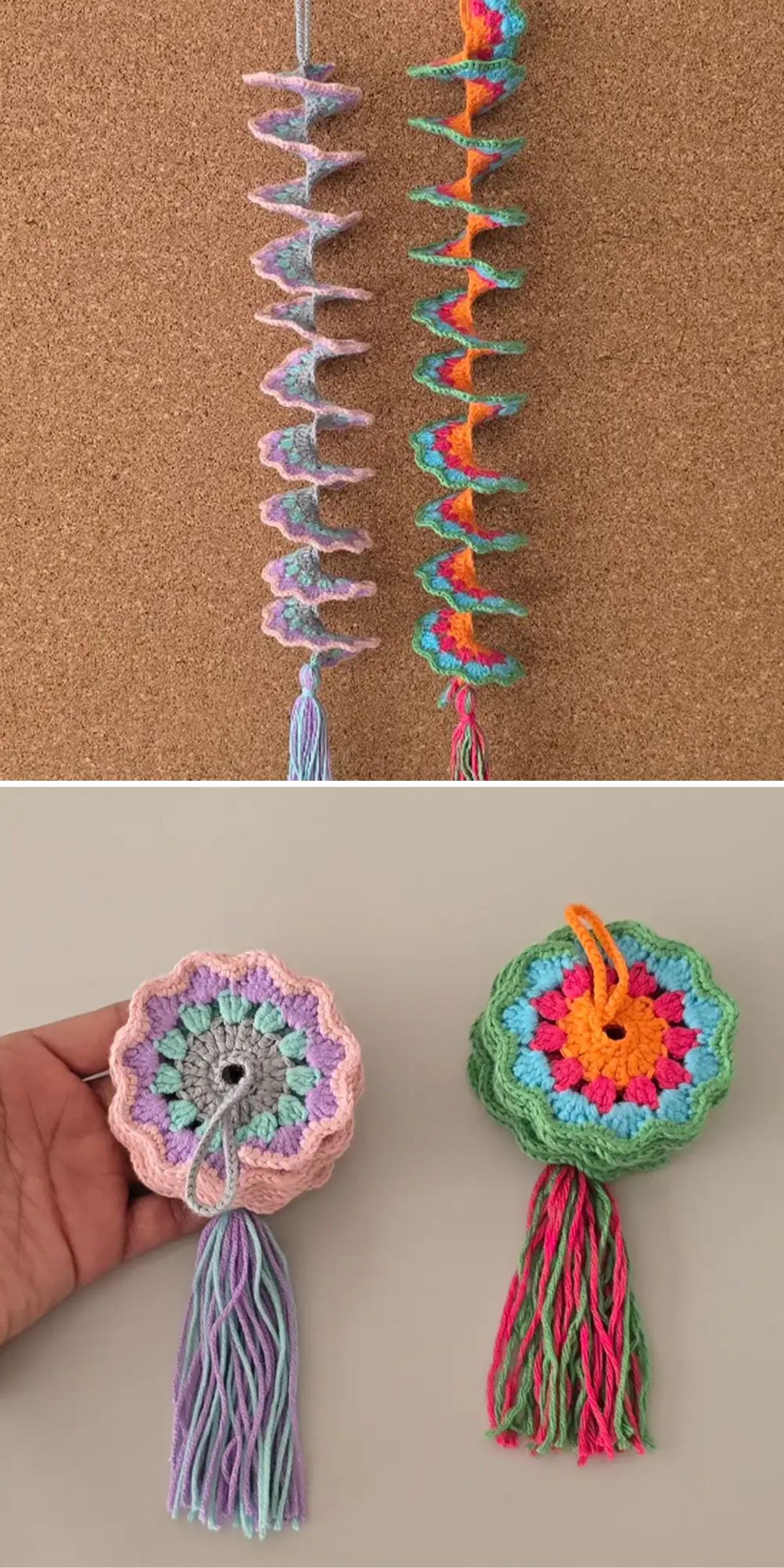 colorful crochet wind spinners