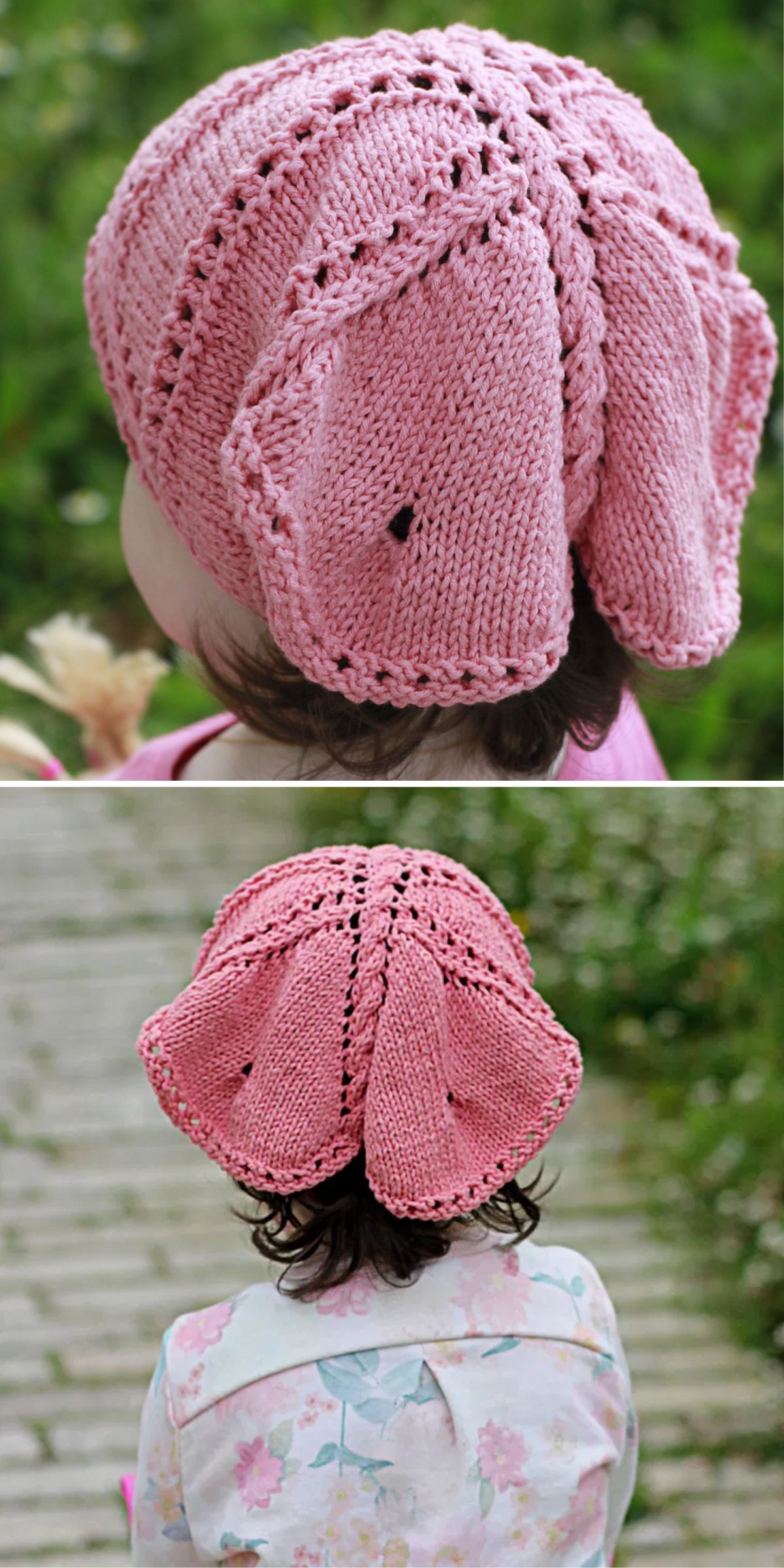 a knit bandana for kids with a butterfly lace motif