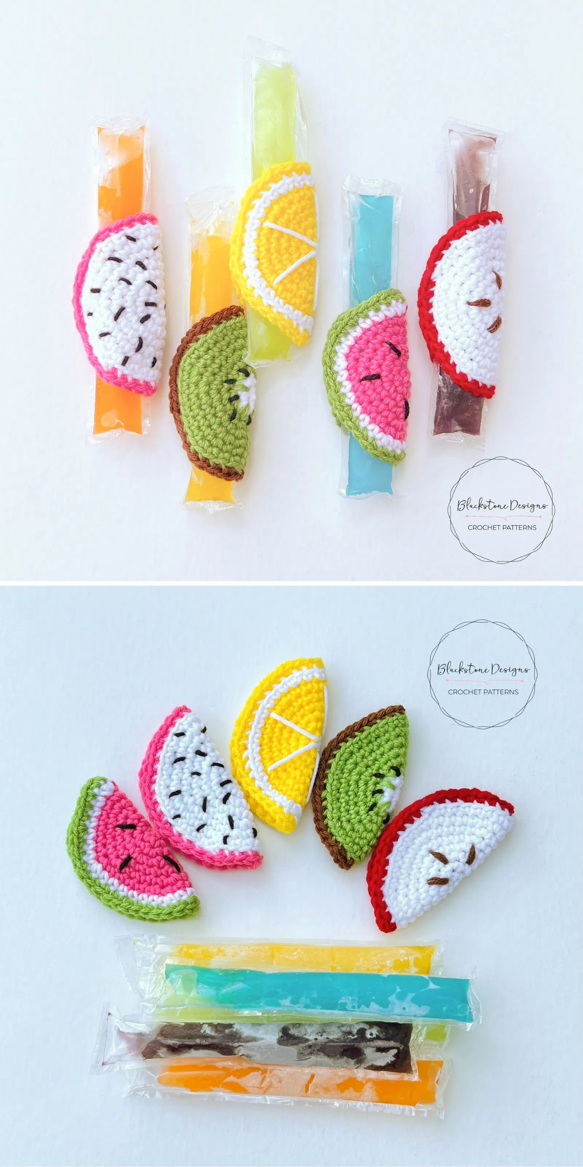 crochet fruit slice popsicle holders